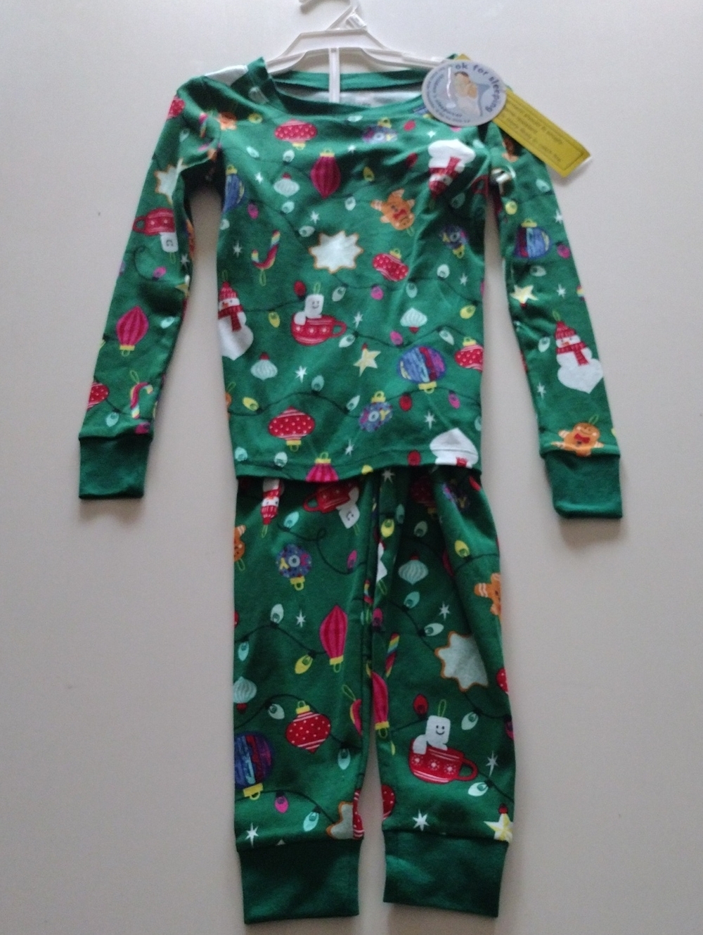 Kids Holiday Green Pajama Set with Playful Prints